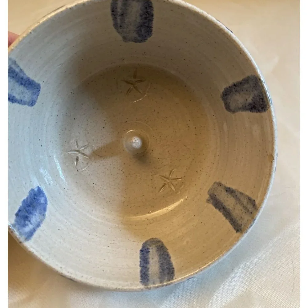 Vtg‎ 90s Dixieland Apple Baker Set Seagrove Pottery Blue White Randy Sandy James